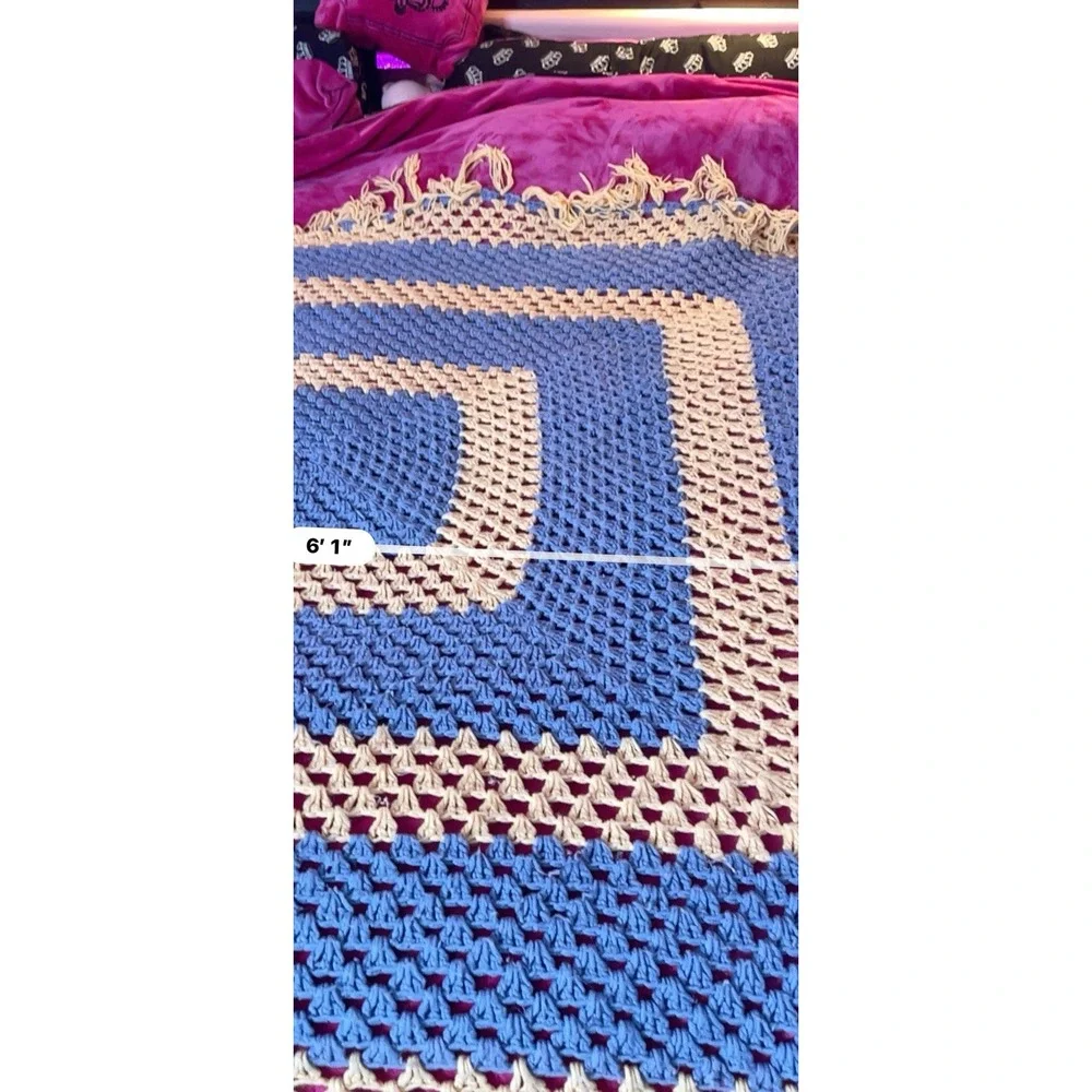 handmade Crocheted afghan Granny Square‎ 3D Light Pink Blue Approx59x71